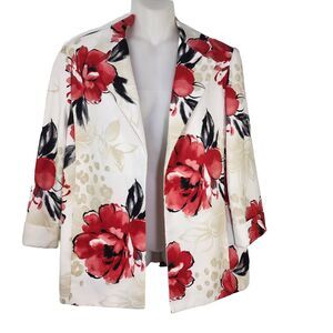 Alfred Dunner Women’s Blazer Size 12 3/4 Sleeve Floral Open Front Pockets Lined